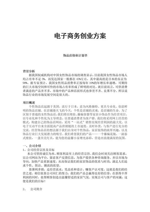 个人电商创业计划书