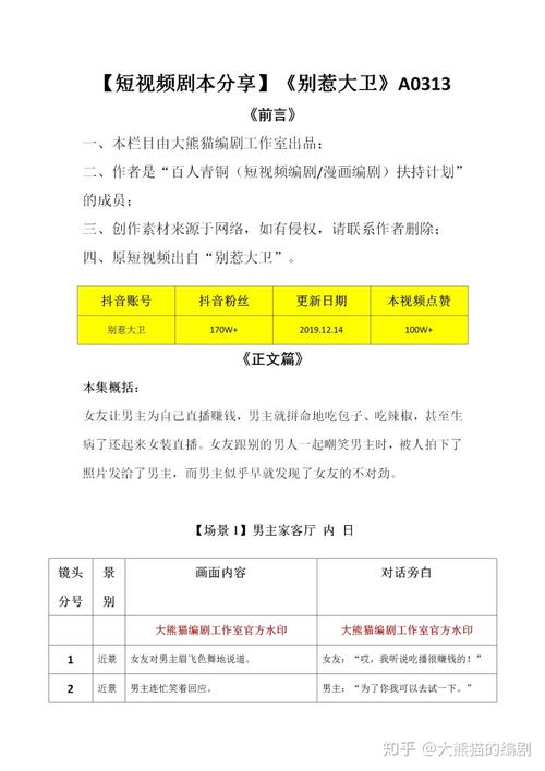 短视频免费剧本