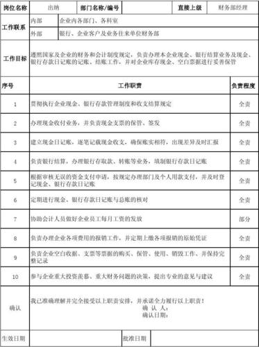 出纳的工作内容和职责